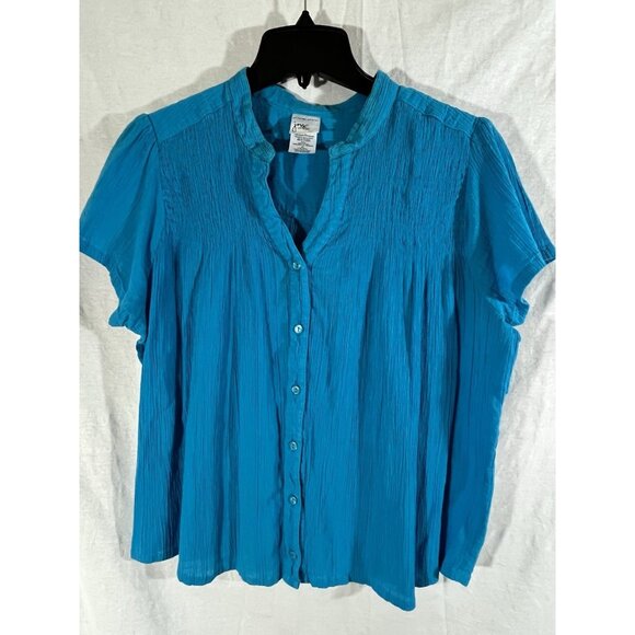 JMS Just My Size Women’s 2X Blue Button Up Cotton Blouse - Picture 1 of 6